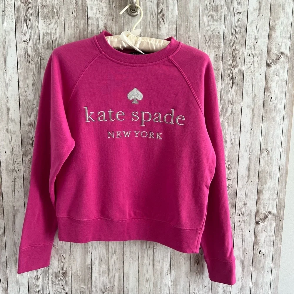 Kate Spade Fuchsia Embroidered Preppy Classic Uptown Sweatshirt XS